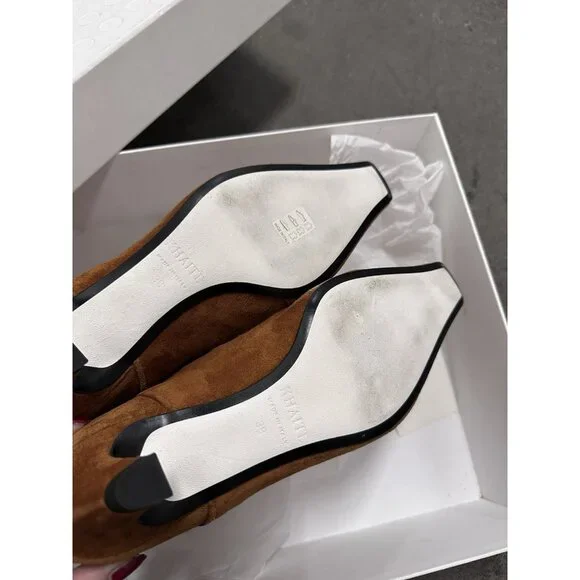 KHAITE Dallas Ankle Boots Caramel Brown Suede - Picture 6 of 10